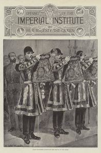 Trompetistas del estado anunciando la llegada de la Reina
